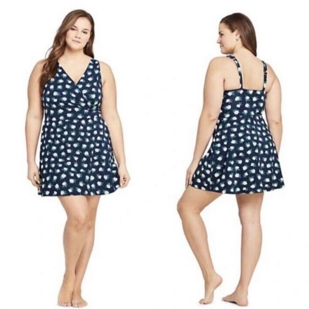 Lands End x Draper James Size 26W Suplice Tummy Control Swim Dress Navy Magnolia